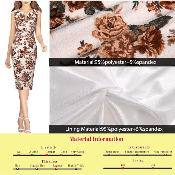 VFSHOW Womens Elegant Front Zipper Slim Work Business Office Party Bodycon Pencil DressBeige and Brown Floral Print