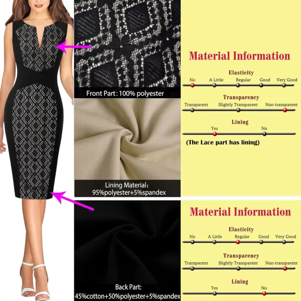 VFSHOW Womens Elegant Front Zipper Slim Work Business Office Party Bodycon Pencil DressBlack Black Lace6