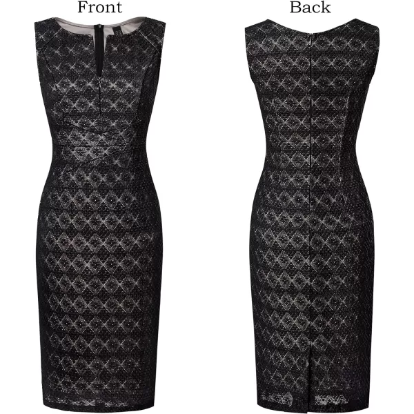 VFSHOW Womens Elegant Front Zipper Slim Work Business Office Party Bodycon Pencil DressBlack Bubble Lace