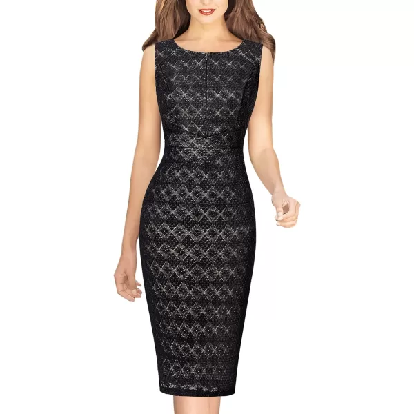 VFSHOW Womens Elegant Front Zipper Slim Work Business Office Party Bodycon Pencil DressBlack Bubble Lace