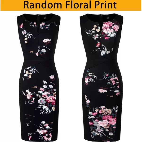 VFSHOW Womens Elegant Front Zipper Slim Work Business Office Party Bodycon Pencil DressBlack Floral Print