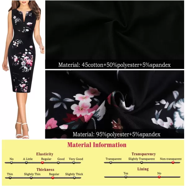 VFSHOW Womens Elegant Front Zipper Slim Work Business Office Party Bodycon Pencil DressBlack Floral Print