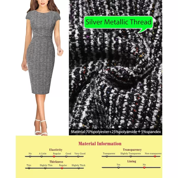 VFSHOW Womens Elegant Front Zipper Slim Work Business Office Party Bodycon Pencil DressBlack Tweedcap Sleeve