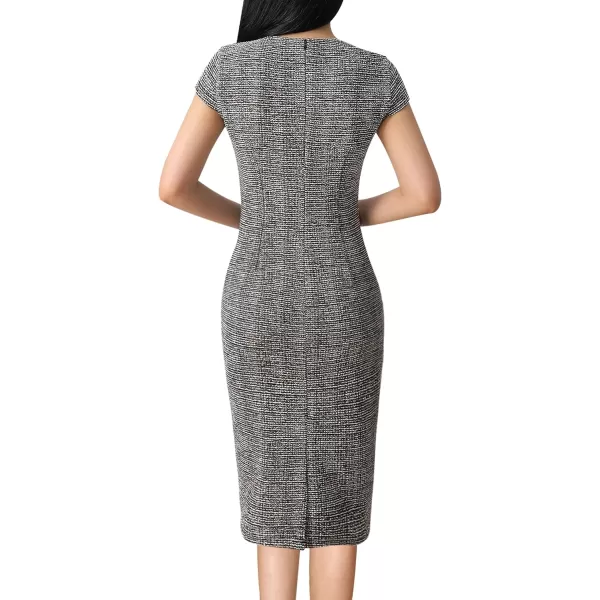 VFSHOW Womens Elegant Front Zipper Slim Work Business Office Party Bodycon Pencil DressBlack Tweedcap Sleeve