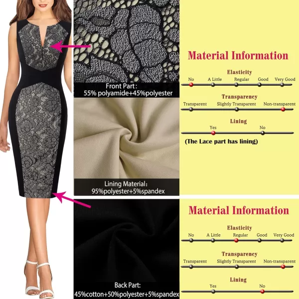 VFSHOW Womens Elegant Front Zipper Slim Work Business Office Party Bodycon Pencil DressBlack White and Grey Lace