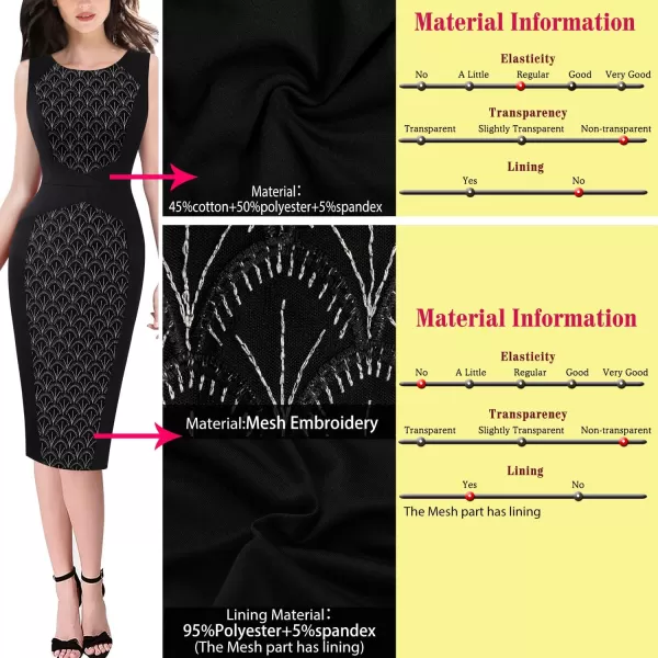 VFSHOW Womens Elegant Front Zipper Slim Work Business Office Party Bodycon Pencil DressBlack and Black Lace