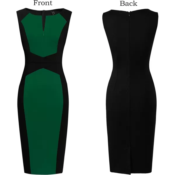 VFSHOW Womens Elegant Front Zipper Slim Work Business Office Party Bodycon Pencil DressBlack and Green2