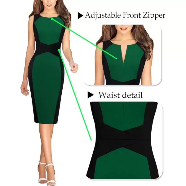 VFSHOW Womens Elegant Front Zipper Slim Work Business Office Party Bodycon Pencil DressBlack and Green2