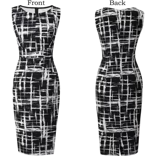 VFSHOW Womens Elegant Front Zipper Slim Work Business Office Party Bodycon Pencil DressBlack and White Geometric Print