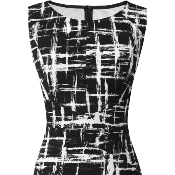 VFSHOW Womens Elegant Front Zipper Slim Work Business Office Party Bodycon Pencil DressBlack and White Geometric Print