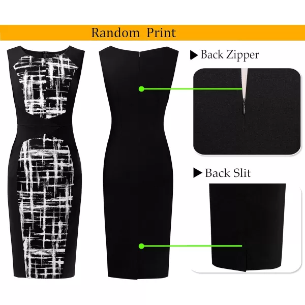 VFSHOW Womens Elegant Front Zipper Slim Work Business Office Party Bodycon Pencil DressBlack and White Geometric6