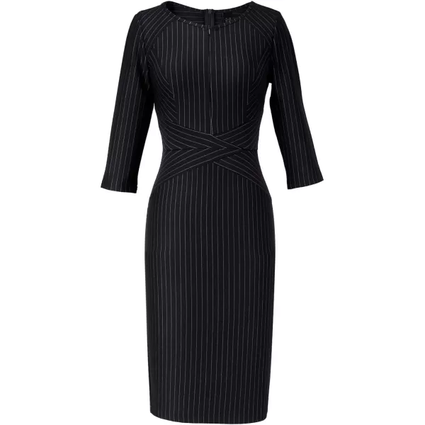 VFSHOW Womens Elegant Front Zipper Slim Work Business Office Party Bodycon Pencil DressBlack and White Striped34 Sleeve