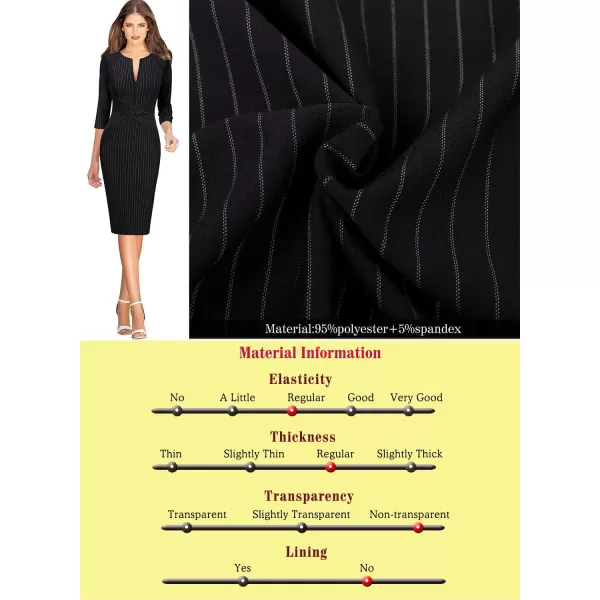 VFSHOW Womens Elegant Front Zipper Slim Work Business Office Party Bodycon Pencil DressBlack and White Striped34 Sleeve