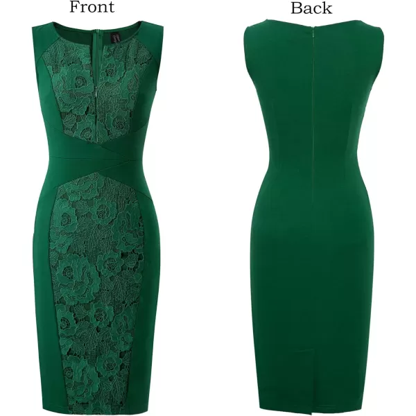 VFSHOW Womens Elegant Front Zipper Slim Work Business Office Party Bodycon Pencil DressBlackgreen Crochet Lace