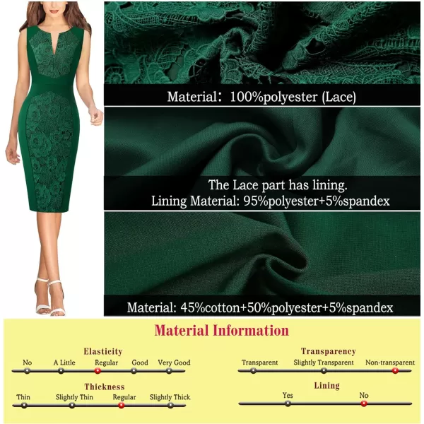 VFSHOW Womens Elegant Front Zipper Slim Work Business Office Party Bodycon Pencil DressBlackgreen Crochet Lace