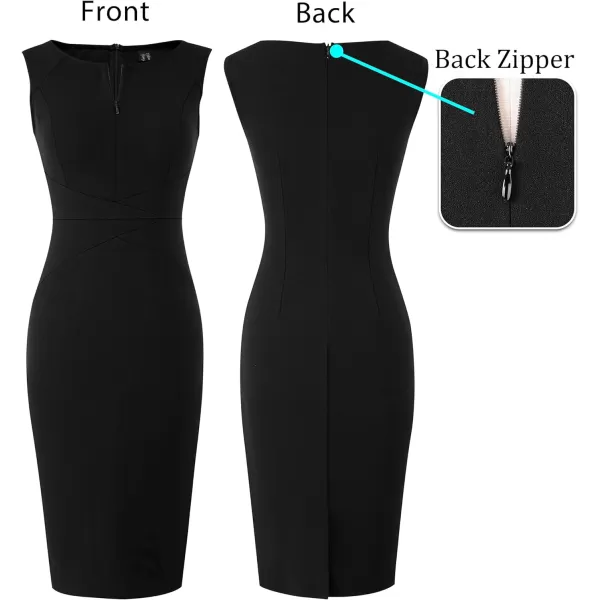 VFSHOW Womens Elegant Front Zipper Slim Work Business Office Party Bodycon Pencil DressBlackpolyester