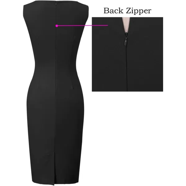 VFSHOW Womens Elegant Front Zipper Slim Work Business Office Party Bodycon Pencil DressBlacksleeveless