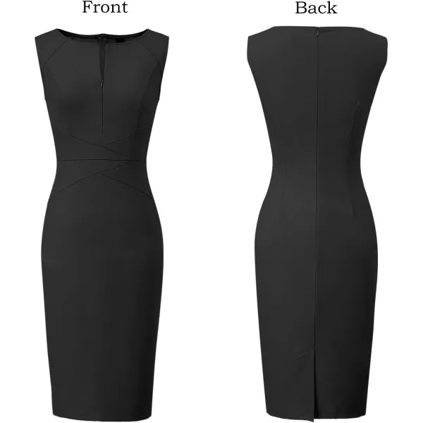 VFSHOW Womens Elegant Front Zipper Slim Work Business Office Party Bodycon Pencil DressBlacksleeveless