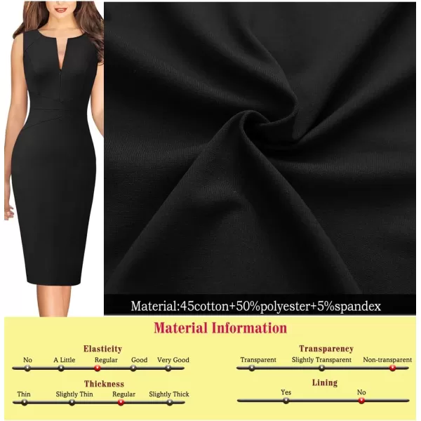 VFSHOW Womens Elegant Front Zipper Slim Work Business Office Party Bodycon Pencil DressBlacksleeveless