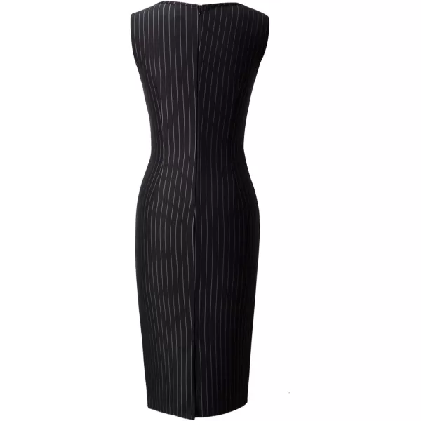 VFSHOW Womens Elegant Front Zipper Slim Work Business Office Party Bodycon Pencil DressBlackwhite Striped Sleeveless