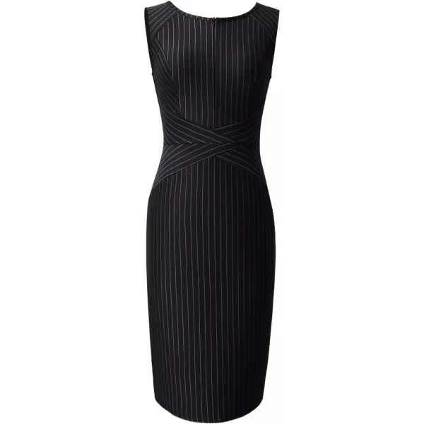 VFSHOW Womens Elegant Front Zipper Slim Work Business Office Party Bodycon Pencil DressBlackwhite Striped Sleeveless