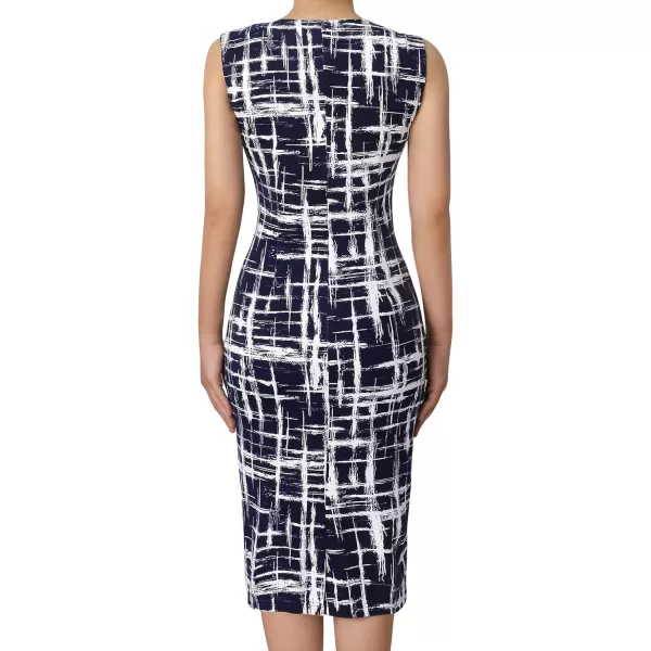 VFSHOW Womens Elegant Front Zipper Slim Work Business Office Party Bodycon Pencil DressBlue and White Geometric Print