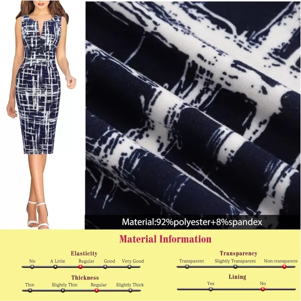 VFSHOW Womens Elegant Front Zipper Slim Work Business Office Party Bodycon Pencil DressBlue and White Geometric Print