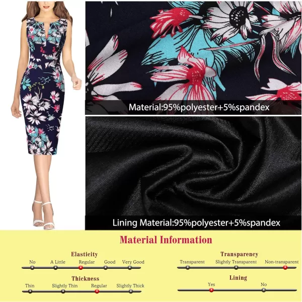 VFSHOW Womens Elegant Front Zipper Slim Work Business Office Party Bodycon Pencil DressDark Blue Multi Floral Print