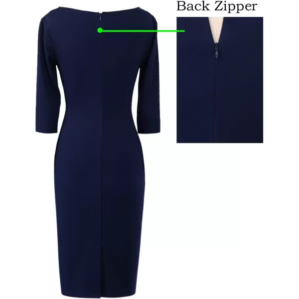 VFSHOW Womens Elegant Front Zipper Slim Work Business Office Party Bodycon Pencil DressDark Blue34 Sleeve2