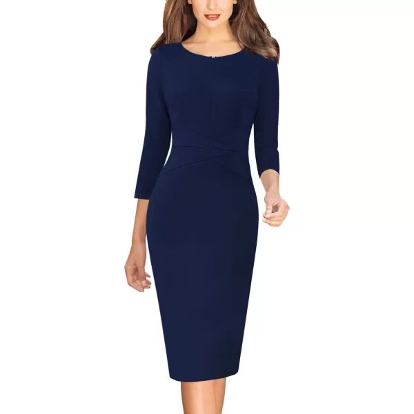 VFSHOW Womens Elegant Front Zipper Slim Work Business Office Party Bodycon Pencil DressDark Blue34 Sleeve2