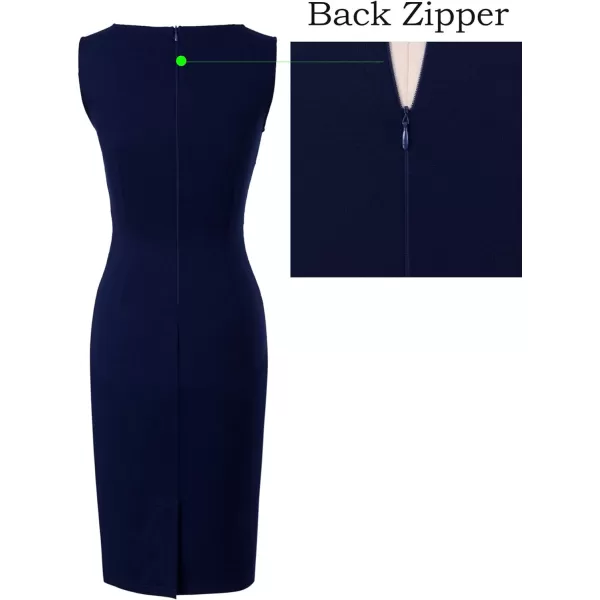 VFSHOW Womens Elegant Front Zipper Slim Work Business Office Party Bodycon Pencil DressDark Bluesleeveless