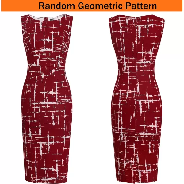 VFSHOW Womens Elegant Front Zipper Slim Work Business Office Party Bodycon Pencil DressDark Red and White Geometric Print