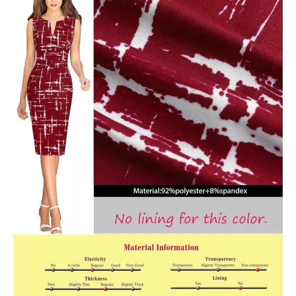 VFSHOW Womens Elegant Front Zipper Slim Work Business Office Party Bodycon Pencil DressDark Red and White Geometric Print