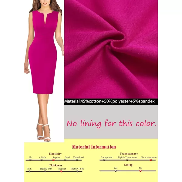 VFSHOW Womens Elegant Front Zipper Slim Work Business Office Party Bodycon Pencil DressHot Pinksleeveless