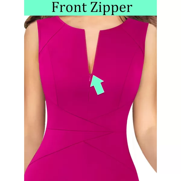 VFSHOW Womens Elegant Front Zipper Slim Work Business Office Party Bodycon Pencil DressHot Pinksleeveless