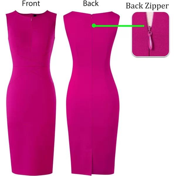 VFSHOW Womens Elegant Front Zipper Slim Work Business Office Party Bodycon Pencil DressHot Pinksleeveless