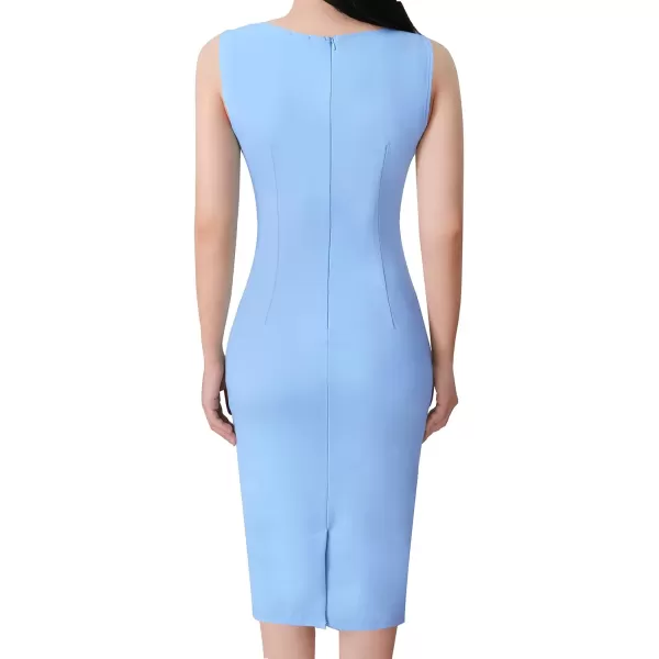 VFSHOW Womens Elegant Front Zipper Slim Work Business Office Party Bodycon Pencil DressLight Blue and Floral Lace