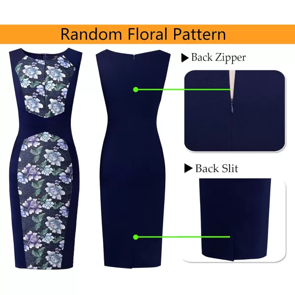 VFSHOW Womens Elegant Front Zipper Slim Work Business Office Party Bodycon Pencil DressNavy Blue Floral Lace2