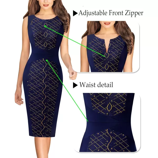 VFSHOW Womens Elegant Front Zipper Slim Work Business Office Party Bodycon Pencil DressNavy Blue and Blue Lace