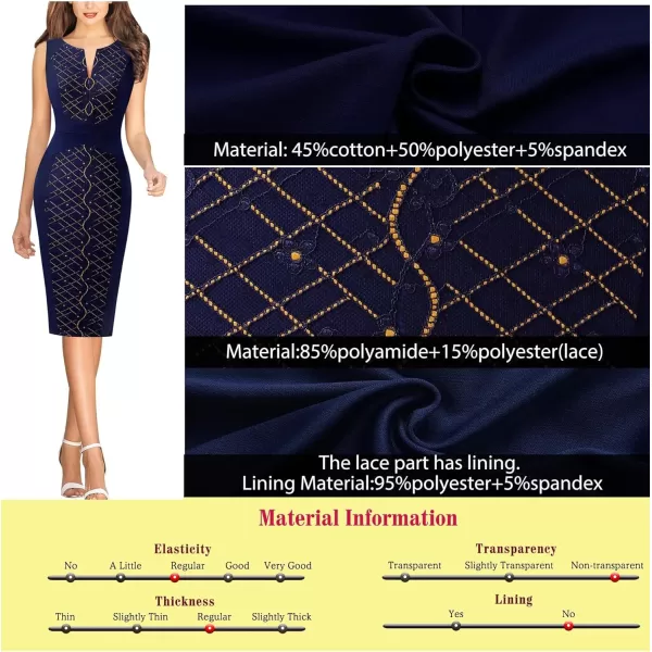 VFSHOW Womens Elegant Front Zipper Slim Work Business Office Party Bodycon Pencil DressNavy Blue and Blue Lace