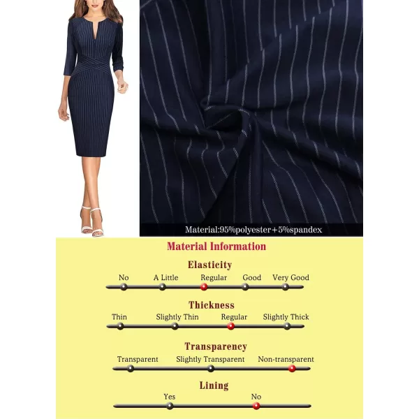 VFSHOW Womens Elegant Front Zipper Slim Work Business Office Party Bodycon Pencil DressNavy Blue and White Striped34 Sleeve