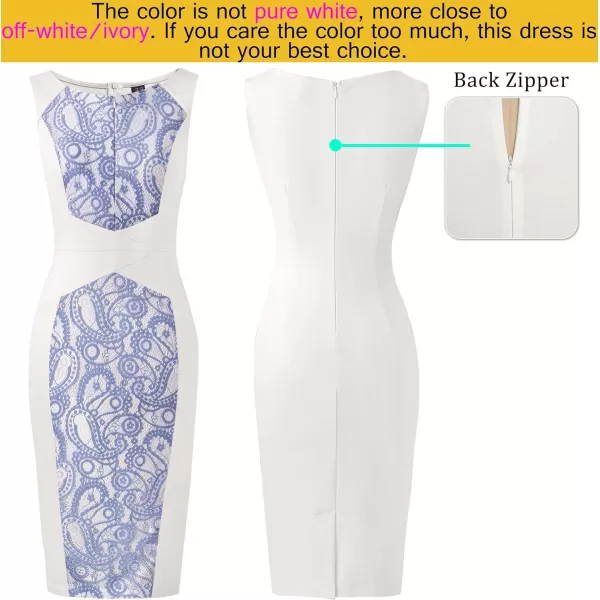 VFSHOW Womens Elegant Front Zipper Slim Work Business Office Party Bodycon Pencil DressOff White Blue Lace