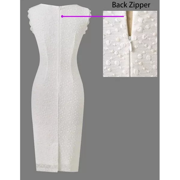 VFSHOW Womens Elegant Front Zipper Slim Work Business Office Party Bodycon Pencil DressOff White Bubble Lace