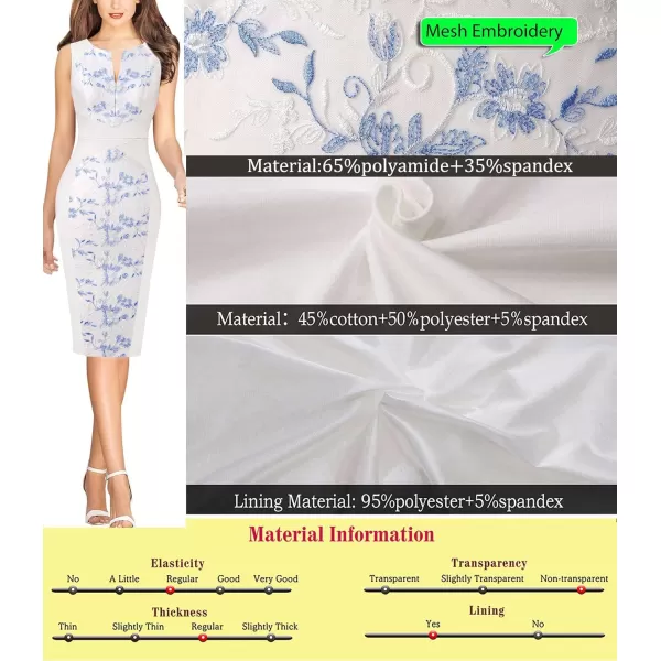 VFSHOW Womens Elegant Front Zipper Slim Work Business Office Party Bodycon Pencil DressOff White and Blue Floral Embroidery