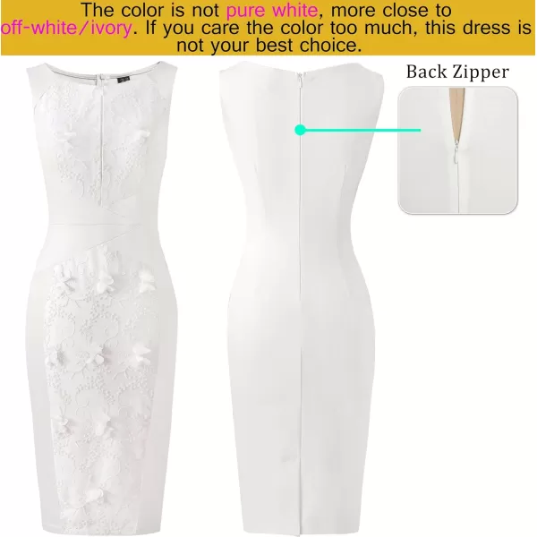 VFSHOW Womens Elegant Front Zipper Slim Work Business Office Party Bodycon Pencil DressOff White and Floral Embroidery