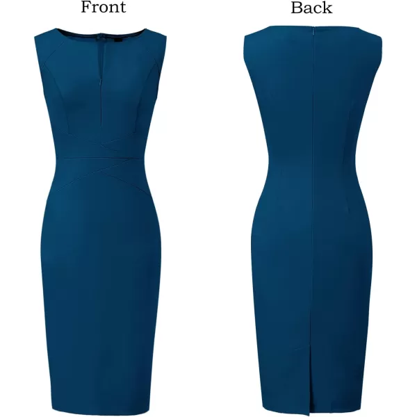 VFSHOW Womens Elegant Front Zipper Slim Work Business Office Party Bodycon Pencil DressPeacock Blue