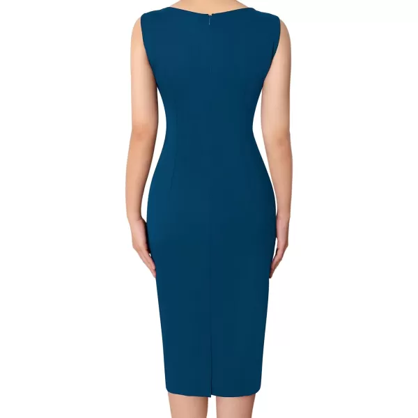 VFSHOW Womens Elegant Front Zipper Slim Work Business Office Party Bodycon Pencil DressPeacock Blue