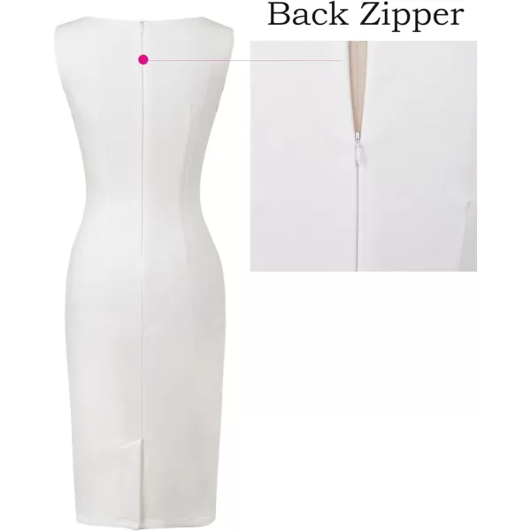 VFSHOW Womens Elegant Front Zipper Slim Work Business Office Party Bodycon Pencil DressSolid Offwhite