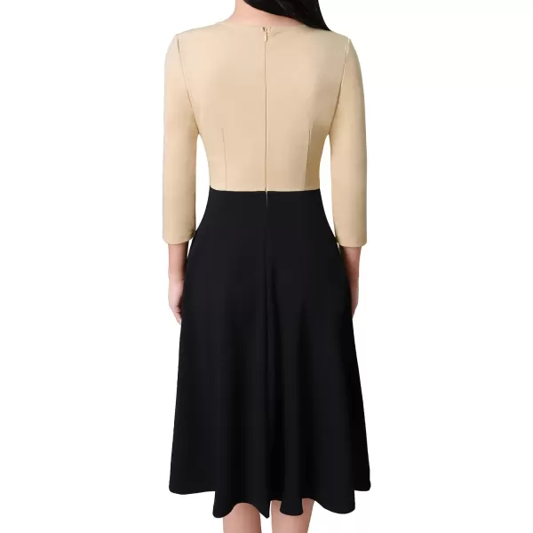 VFSHOW Womens Elegant Front Zipper Slim Work Business Office Party Cocktail ALine DressBeige  Black 34 Sleeve2