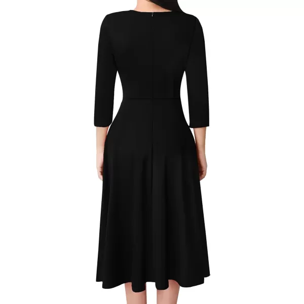 VFSHOW Womens Elegant Front Zipper Slim Work Business Office Party Cocktail ALine DressBlack 34 Sleeve Midilength